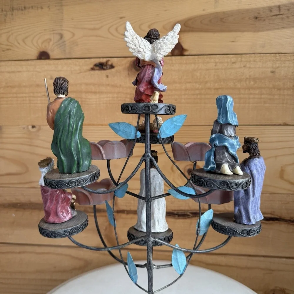 Christmas Candelabra Nativity Set Tree Tea Candle Holder Religious‎ Decor *Flaw